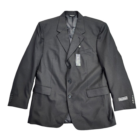 NWT Wall Street Mens Blazer Black 44 Long Polyester/Wool Blend - Picture 1 of 12